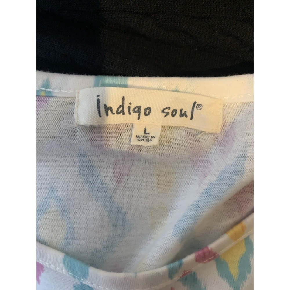 Indigo Soul Women's Large Tunic Top 3/4 Sleeve Ikat Geometric Tribal Print Multi - Picture 3 of 3